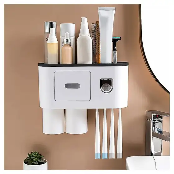 Dispenser pentru pastă de dinți cu suport de periuțe, imaginea 1